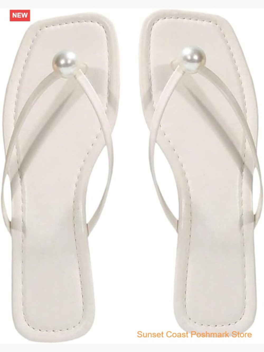 Square Toe Pearl Thong Slide Dressy Vacation Wedding Flat Sandals